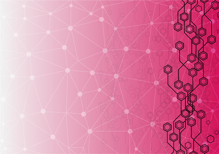 Abstract circuit hexagon  with mesh on pink color Backgroundのイラスト素材