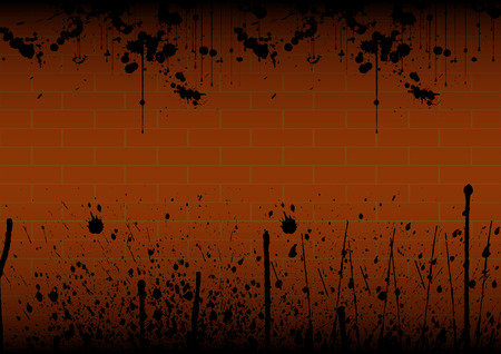 abstract black color splatter with brick wall backgroundのイラスト素材