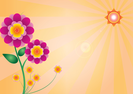 Vector flower with sunset  background with  paper flowersのイラスト素材