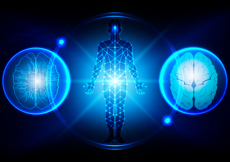 abstract brain technological , science interface, digital blueprint of human,illustration vector designのイラスト素材