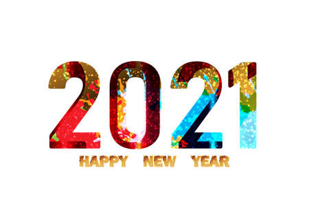Vector Happy New Year 2021 with colorful paint design background, illustration vector design...