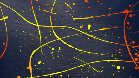 abstract oil color yellow color splatter paint on dark blue texture background. color paint texture...