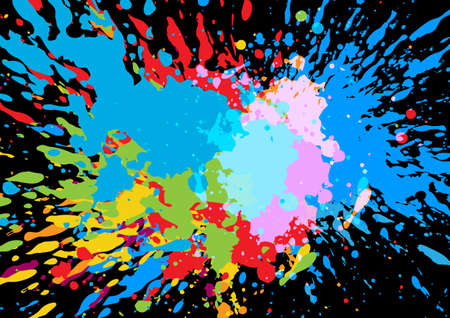 Abstract paint splash color on black color design background, illustration vector design background.のイラスト素材