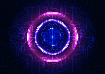 Abstract vector brain  technology design background concept with brain and circuit and ring light effects background, abstract tech, illustration vector designのイラスト素材