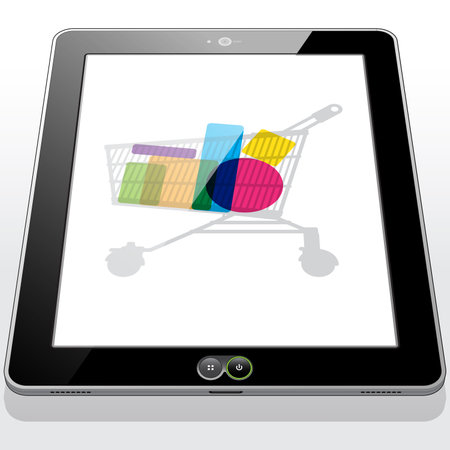 A Tablet PC displaying a shopping cart filled with online purchased goods.のイラスト素材