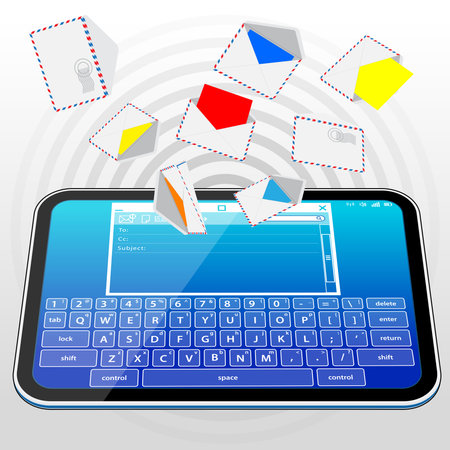 A Tablet PC receiving and sending e-mail (electronic mail) via a mail application interface.のイラスト素材