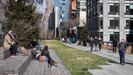 New York, USA - March 2nd, 2017: People relax on the High Line, in New York, USA.のeditorial素材