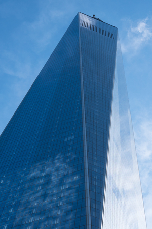 One World Trade Center in New York under blue sky