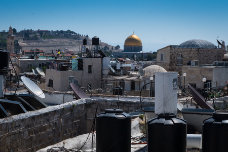 Rooftops of Jerusalem's Old City with a view of the Dome of the Rockの写真素材