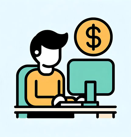 Man working at the computer. The concept of online business. illustration.の写真素材