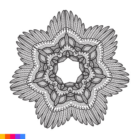 Mandala. Ethnic decorative element. Hand drawn backdrop. Islam, Arabic, Indian, ottoman motifs. Coloring book page.のイラスト素材