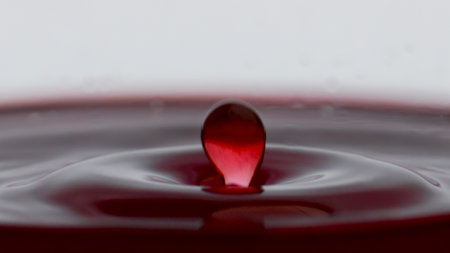 Blob splashing inside wine glass closeup. Drop falling inebriant beverage in super slow motion. Alcoholic liquor waves flowing in container establishing macro. Degustation and winery conceptの写真素材
