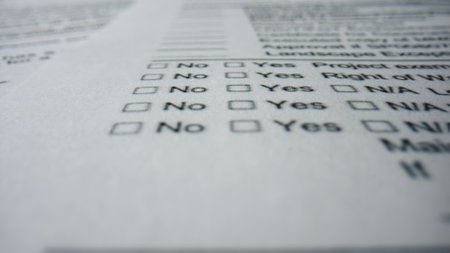 Empty paper questionnaire close up. Official document with printed text information questions....