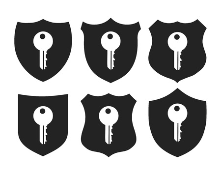 Shield with key icon vector setのイラスト素材