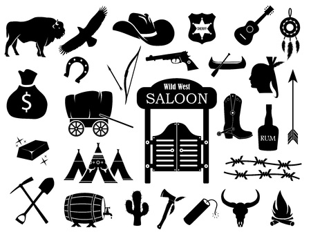 Cowboy, western, wild west vector icon setのイラスト素材