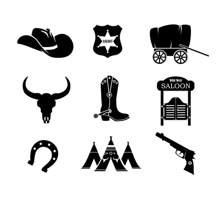 Cowboy, western, wild west vector icon setのイラスト素材