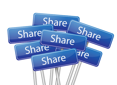 Group of blue metal signs with text message "Share" VECTORの写真素材