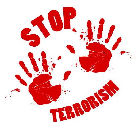 Bloody hands stop sign vector terrorismの写真素材