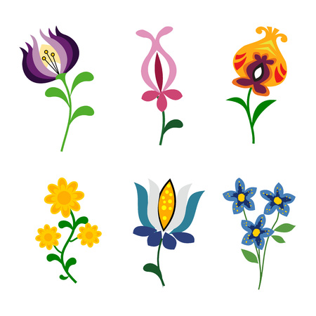 Traditional Polish folk floral pattern elements set vectorのイラスト素材
