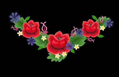 Polish folk floral embroidery decoration vectorのイラスト素材