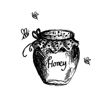 Honey jar hand drawn vectorのイラスト素材