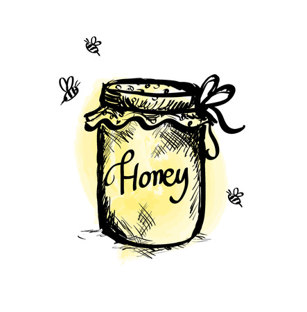Honey jar hand drawn vectorのイラスト素材