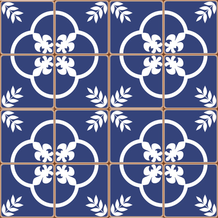 Blue Portuguese tiles pattern - Azulejos vector, fashion interior design tilesのイラスト素材