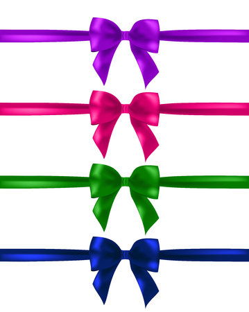 Collection of beautiful, colorful, realistic ribbon bows vector set.のイラスト素材
