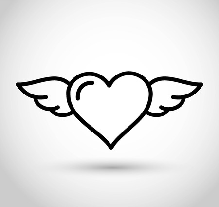 Thin line heart icon with wings vectorのイラスト素材