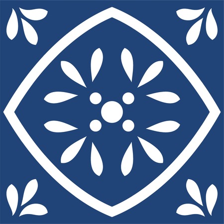 Blue Portuguese tiles pattern - Azulejos vector, fashion interior design tilesのイラスト素材