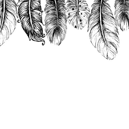 Beautiful boho frame with indian feathers vectorのイラスト素材