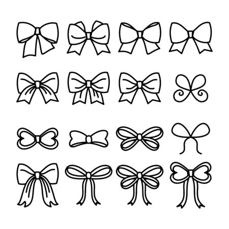 Set of thin line style ribbon bows vector iconsのイラスト素材