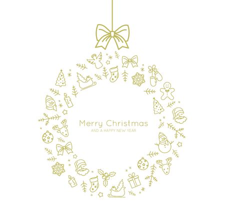 Beautiful Christmas card decoration made of thin line style icons vectorのイラスト素材