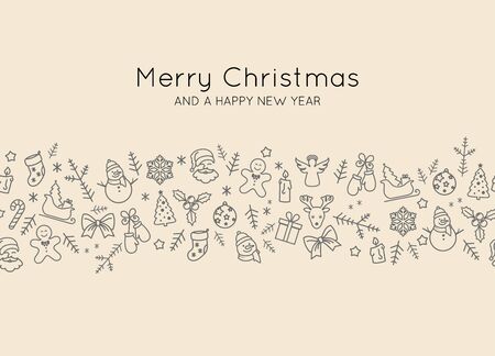 Beautiful Christmas card decoration made of thin line style icons vectorのイラスト素材