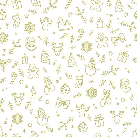 Beautiful decorative seamless Christmas pattern made of thin line style icons, vectorのイラスト素材