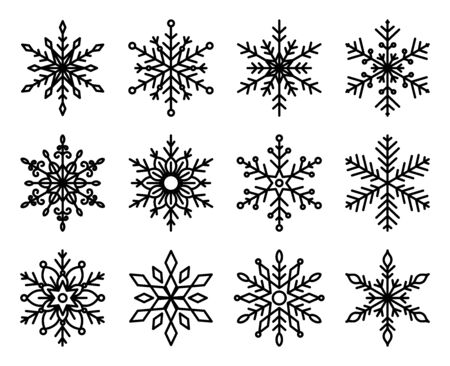 Christmas and winter snow flakes set vector, beautiful collectionのイラスト素材