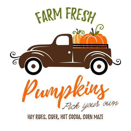 Pumpkins on a truck vector illustration, fall, seasonal artのイラスト素材