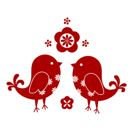 Beautiful traditional modern folk decor with birds and flowers vectorのイラスト素材