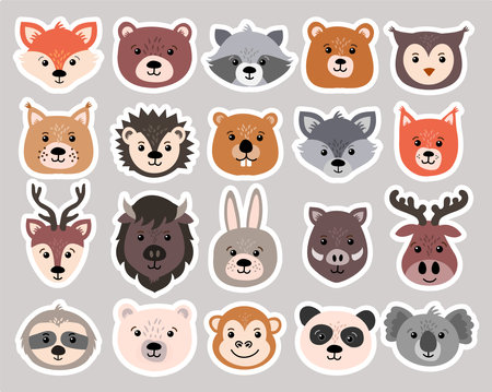 Beautiful set of child style woodland and exotic animals vector collectionのイラスト素材