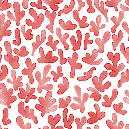 Beautiful reef coral seamless watercolor pattern - Matisse inspired shapesの写真素材