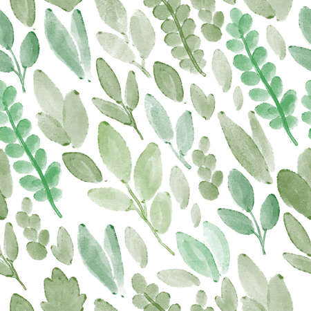 Beautiful seamless watercolor leaves and branches patternの写真素材