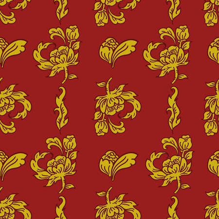 Beautiful golden Thai pattern - traditional floral seamless pattern from Thailandのイラスト素材