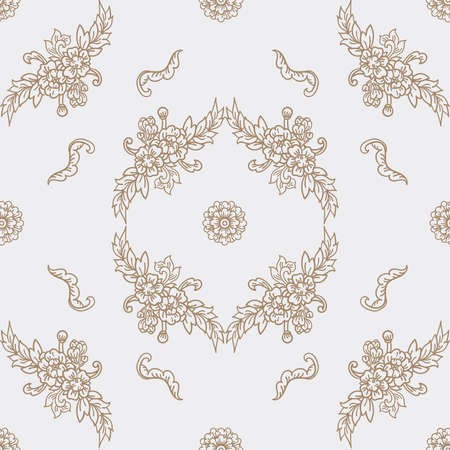 Beautiful golden Thai pattern - traditional floral seamless pattern from Thailandのイラスト素材