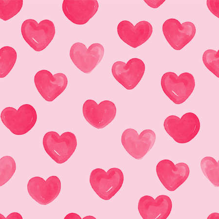 Seamless pattern with watercolor hearts on a pink background.の写真素材