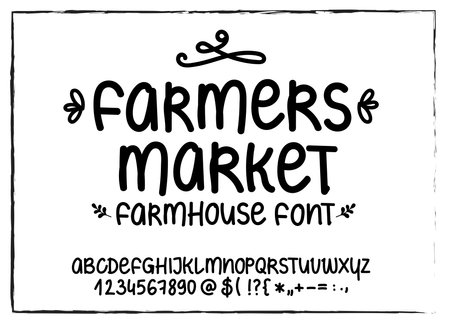 Hand written Farmhouse style font with letters numbers and signs vector setのイラスト素材