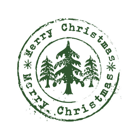 Beautiful grungy Christmas rubber stamp with christmas trees - postal sign vectorのイラスト素材