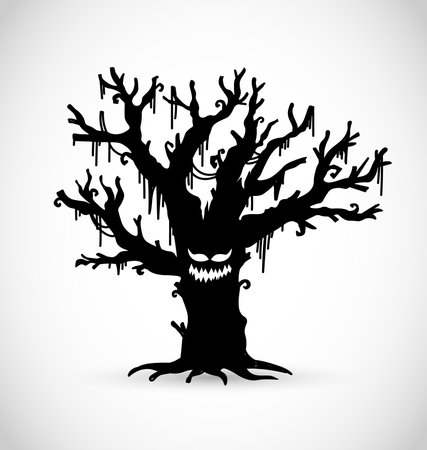 Spooky and scary halloween monster evil tree vector illustrationのイラスト素材
