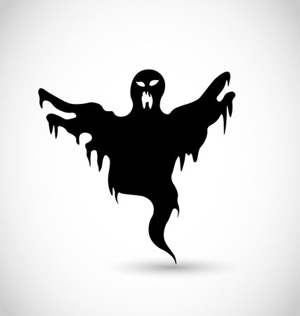 Ghost halloween scary illustration vector - black silhouetteのイラスト素材