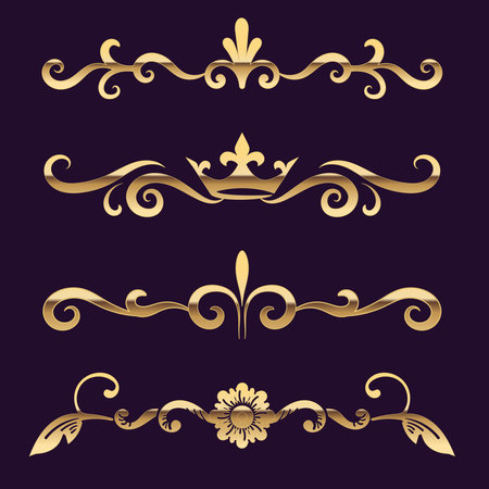 Beautiful golden classical prestige royal style decorative elements and dividers vector setのイラスト素材