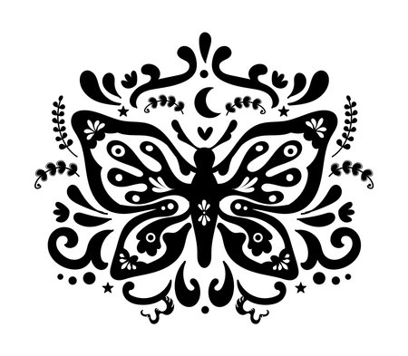 Beautiful vector boho illustration of a butterfly, moth in a bohemian, mystical retro styleのイラスト素材